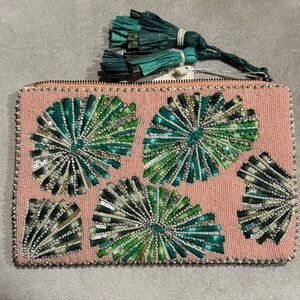 Antik Kraft Pink and Green Embellished Clutch